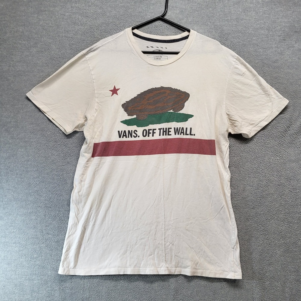 VANS Men Shirt Large White Off The Wall California Logo Tee READ